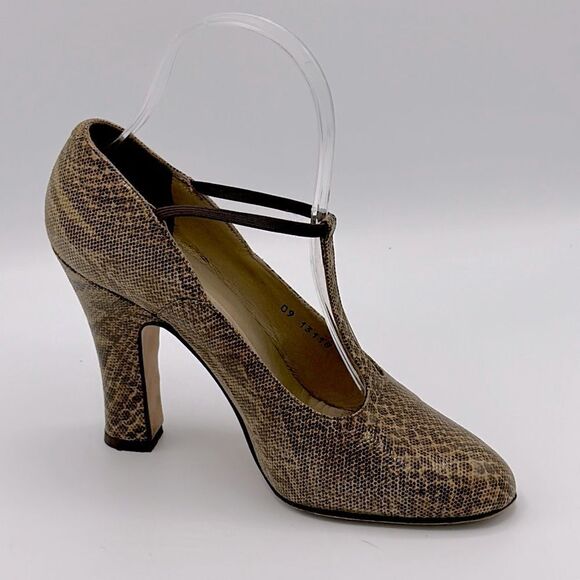 Martinez Valero Size 7 Heels T-Strap Faux Reptile - Picture 1 of 14